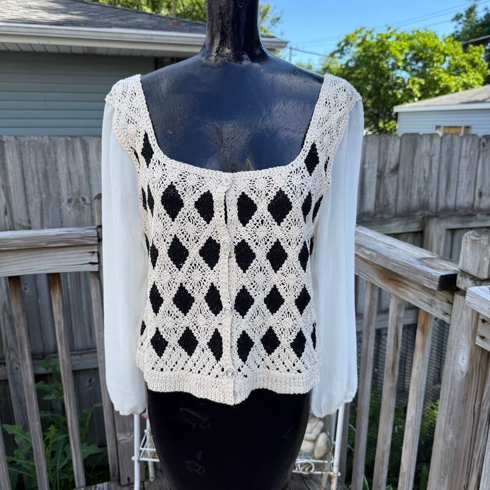 NWT Lola Crochet Chiffon Sleeve Boho Cottagecore Cardigan Top Size Large